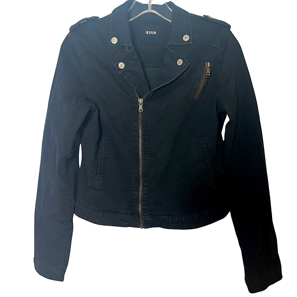 HUDSON JEANS Women’s Cotton Blend Moto Inspired Jacket Sz L Baddie Biker Girl
